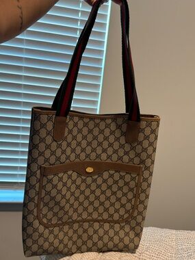 Preloved Gucci Plus GG Web Monogram Tote Bag Striped Handles Women